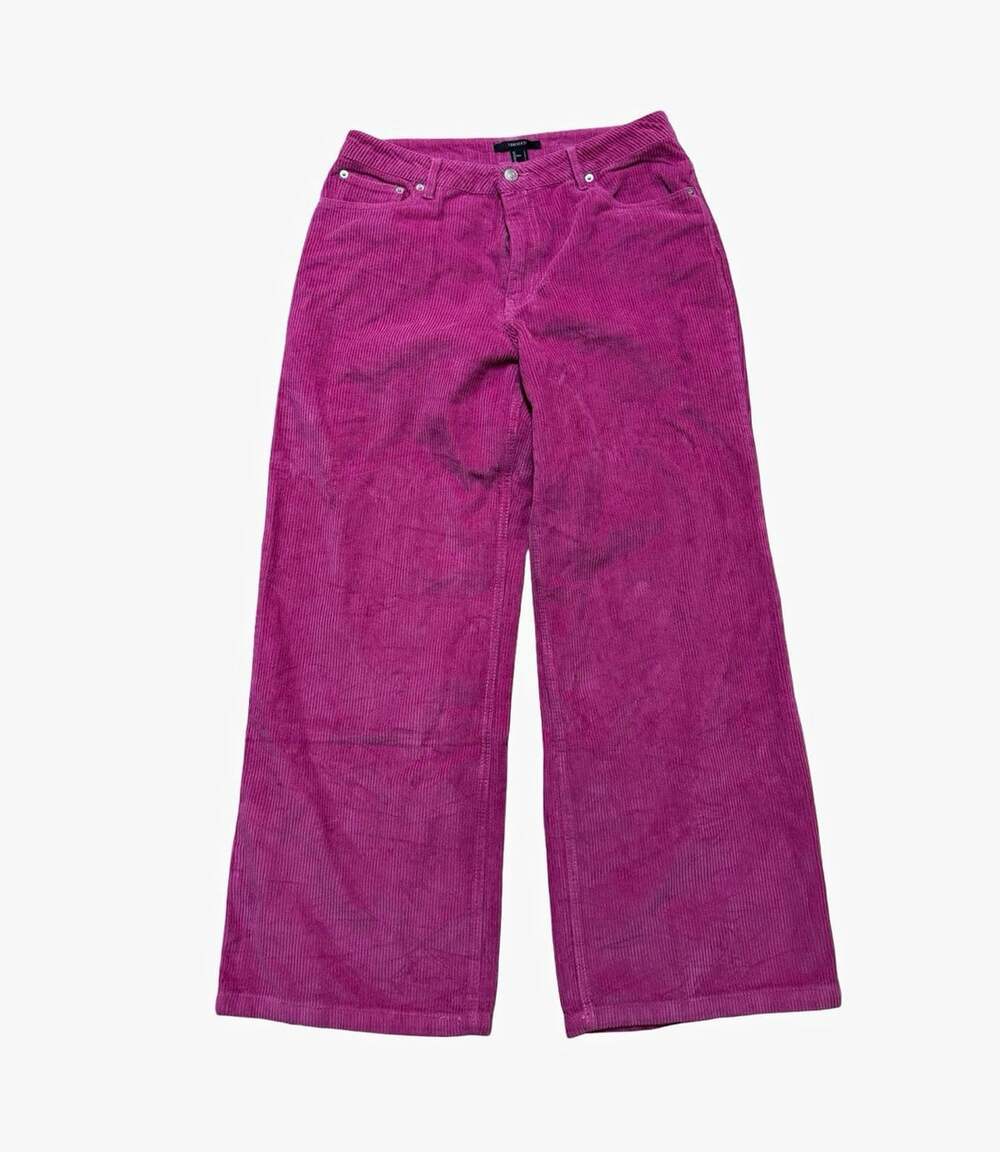Forever 21 Women's Purple Corduroy Wide Leg Pants Solid Flat Front Size L
